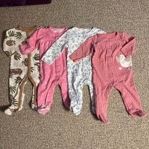 Carter's Baby Girl Cotton Footed Sleeper Lot 4 9 Months Pajamas EUC